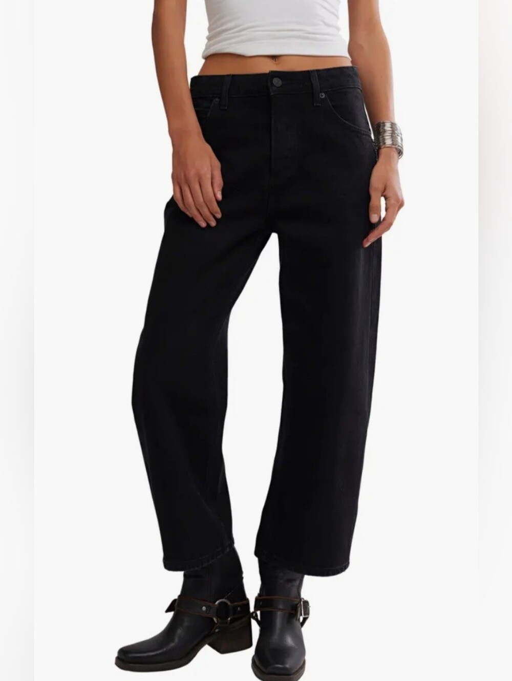 FREE PEOPLE Deep Trance Ankle Boyfriend Wide Leg Jeans in Dark Matter Women's 29